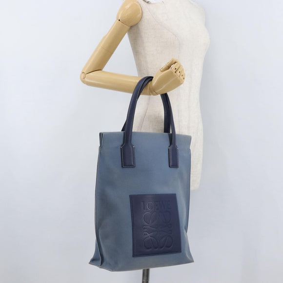 LOEWE Tote Bag Canvas Light Blue Silver Auth ep13411