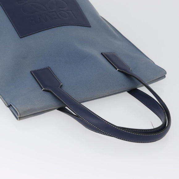 LOEWE Tote Bag Canvas Light Blue Silver Auth ep13411