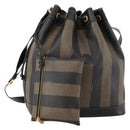 FENDI Pecan Canvas Shoulder Bag PVC Black Brown Auth ep13414-1
