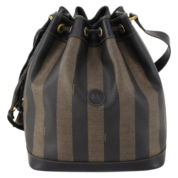 FENDI Pecan Canvas Shoulder Bag PVC Black Brown Auth ep13414