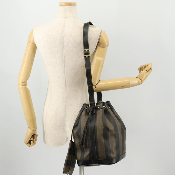 FENDI Pecan Canvas Shoulder Bag PVC Black Brown Auth ep13414