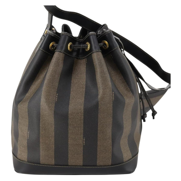 FENDI Pecan Canvas Shoulder Bag PVC Black Brown Auth ep13414