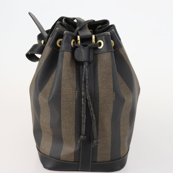 FENDI Pecan Canvas Shoulder Bag PVC Black Brown Auth ep13414