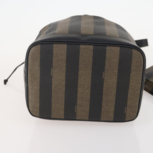 FENDI Pecan Canvas Shoulder Bag PVC Black Brown Auth ep13414
