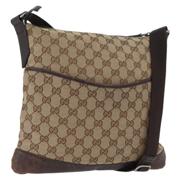 GUCCI GG Canvas Shoulder Bag Beige Silver 145857 Auth ep13417