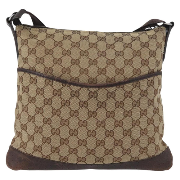 GUCCI GG Canvas Shoulder Bag Beige Silver 145857 Auth ep13417
