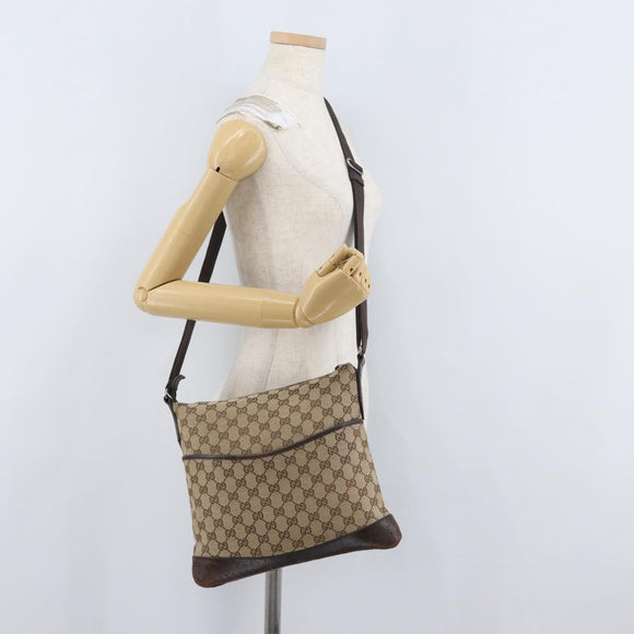 GUCCI GG Canvas Shoulder Bag Beige Silver 145857 Auth ep13417
