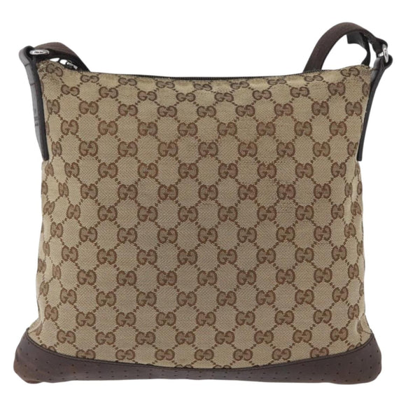 GUCCI GG Canvas Shoulder Bag Beige Silver 145857 Auth ep13417