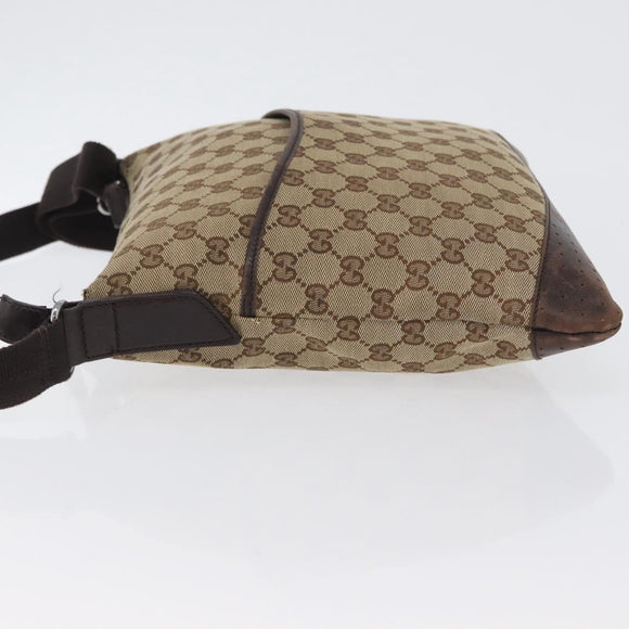 GUCCI GG Canvas Shoulder Bag Beige Silver 145857 Auth ep13417