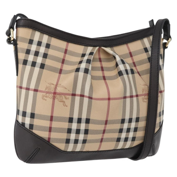 BURBERRY Nova Check Shoulder Bag PVC Beige Gold Auth ep13421V