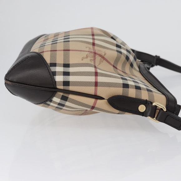 BURBERRY Nova Check Shoulder Bag PVC Beige Gold Auth ep13421V