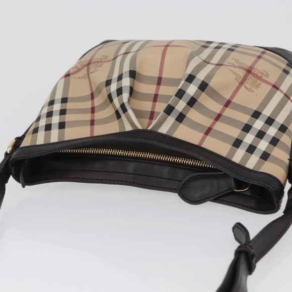 BURBERRY Nova Check Shoulder Bag PVC Beige Gold Auth ep13421V