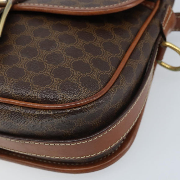 CELINE Macadam Canvas Shoulder Bag PVC Leather Brown Gold Auth ep13426