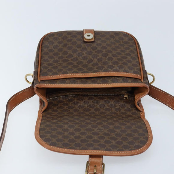 CELINE Macadam Canvas Shoulder Bag PVC Leather Brown Gold Auth ep13426
