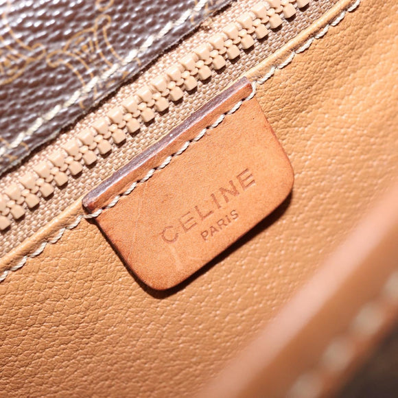 CELINE Macadam Canvas Shoulder Bag PVC Leather Brown Gold Auth ep13426