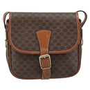 CELINE Macadam Canvas Shoulder Bag PVC Leather Brown Gold Auth ep13426-2