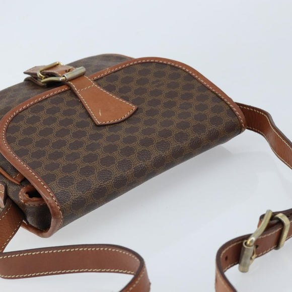 CELINE Macadam Canvas Shoulder Bag PVC Leather Brown Gold Auth ep13426