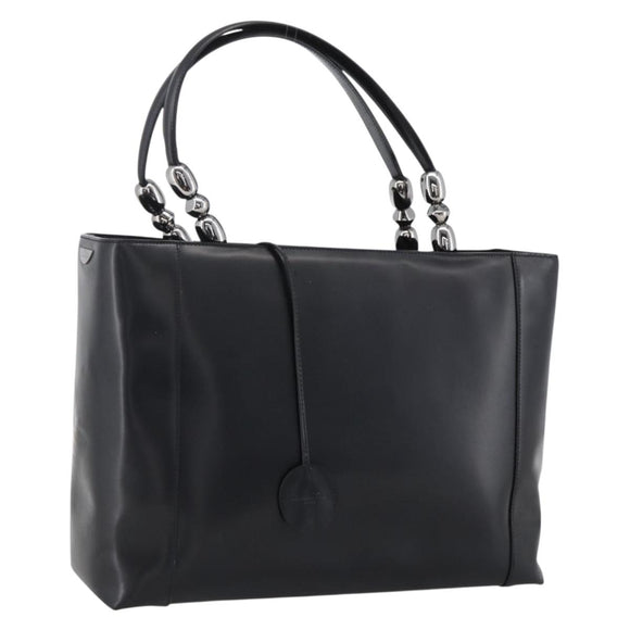 Christian Dior Maris Pearl Tote Bag Patent leather Black Silver Auth ep13429