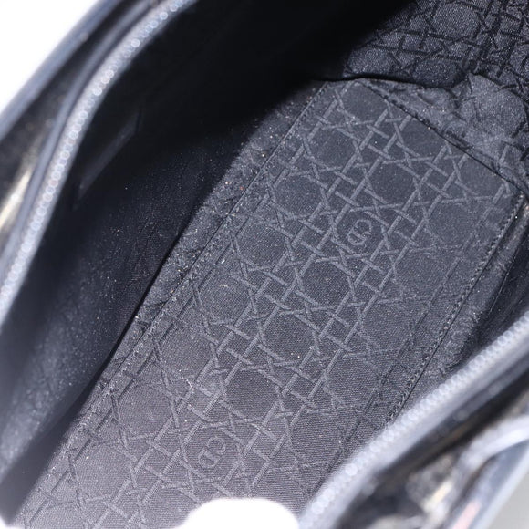 Christian Dior Maris Pearl Tote Bag Patent leather Black Silver Auth ep13429