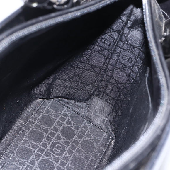 Christian Dior Maris Pearl Tote Bag Patent leather Black Silver Auth ep13429
