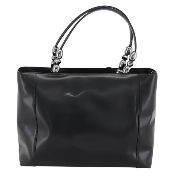 Christian Dior Maris Pearl Tote Bag Patent leather Black Silver Auth ep13429