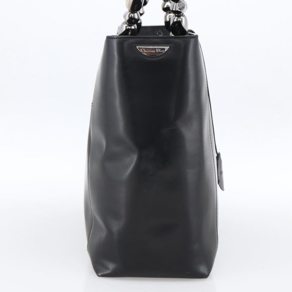 Christian Dior Maris Pearl Tote Bag Patent leather Black Silver Auth ep13429