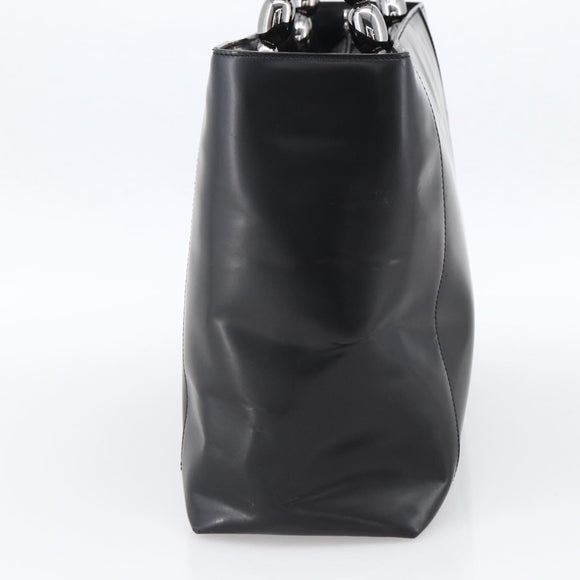 Christian Dior Maris Pearl Tote Bag Patent leather Black Silver Auth ep13429