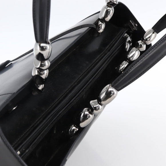 Christian Dior Maris Pearl Tote Bag Patent leather Black Silver Auth ep13429