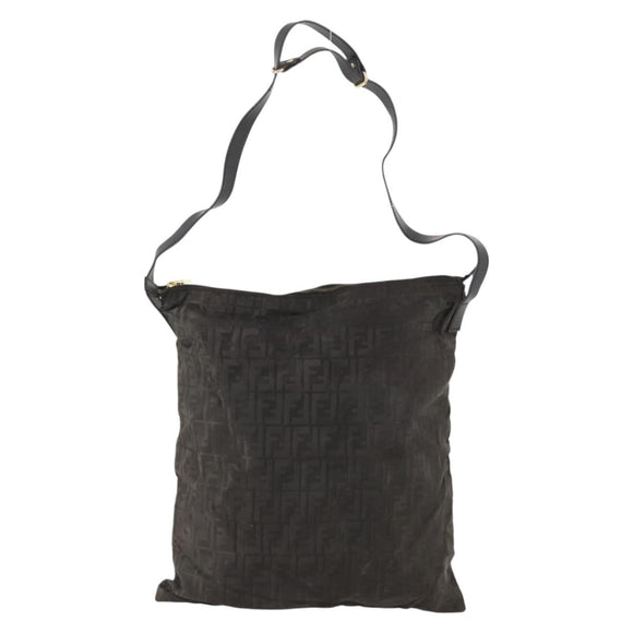 FENDI Zucca Canvas Shoulder Bag Black Gold Auth ep13431