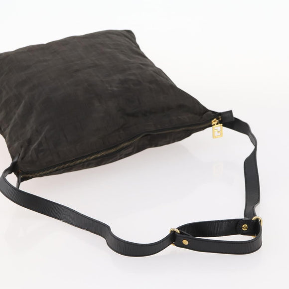 FENDI Zucca Canvas Shoulder Bag Black Gold Auth ep13431