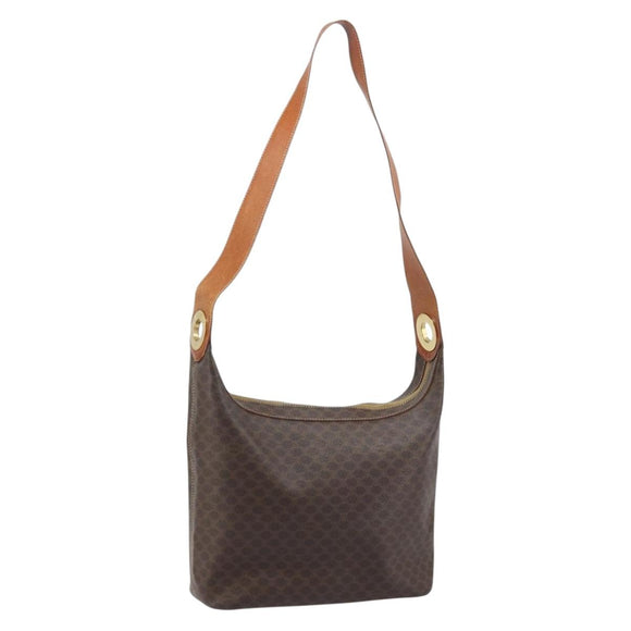 CELINE Macadam Canvas Shoulder Bag PVC Leather Brown Gold Auth ep13438