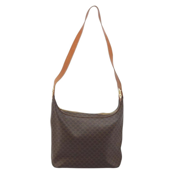 CELINE Macadam Canvas Shoulder Bag PVC Leather Brown Gold Auth ep13438