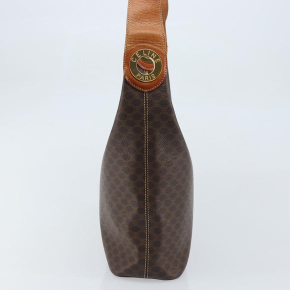 CELINE Macadam Canvas Shoulder Bag PVC Leather Brown Gold Auth ep13438
