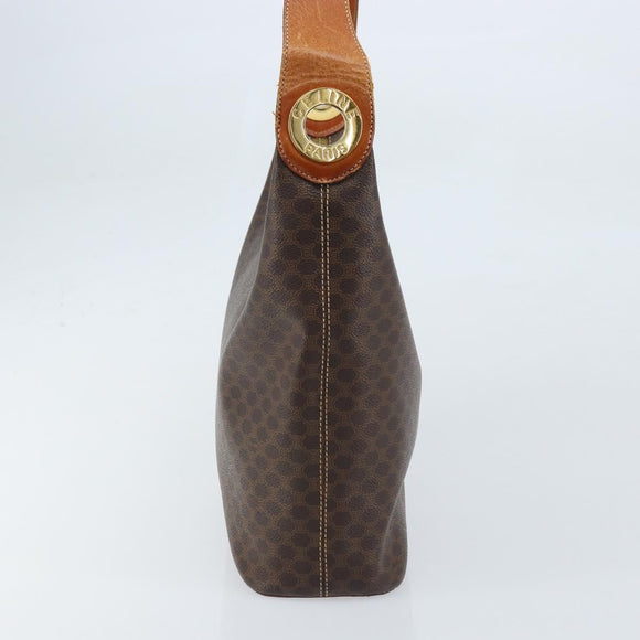 CELINE Macadam Canvas Shoulder Bag PVC Leather Brown Gold Auth ep13438
