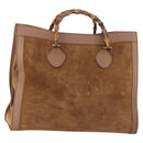 GUCCI Bamboo Shoulder Bag Suede Brown Gold 002 1434 0259 Auth ep13442-1
