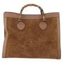GUCCI Bamboo Shoulder Bag Suede Brown Gold 002 1434 0259 Auth ep13442-13