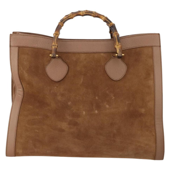 GUCCI Bamboo Shoulder Bag Suede Brown Gold 002 1434 0259 Auth ep13442