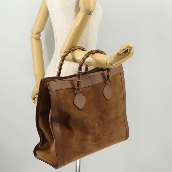GUCCI Bamboo Shoulder Bag Suede Brown Gold 002 1434 0259 Auth ep13442