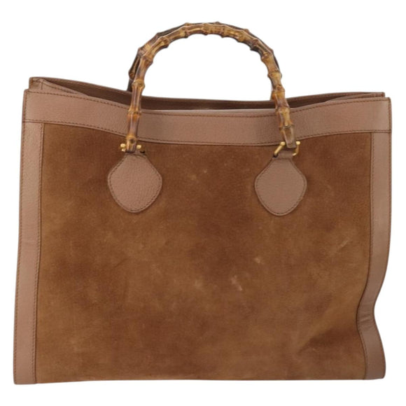 GUCCI Bamboo Shoulder Bag Suede Brown Gold 002 1434 0259 Auth ep13442