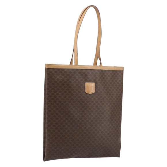 CELINE Macadam Canvas Tote Bag PVC Leather Brown Gold Auth ep13444