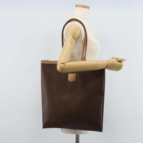 CELINE Macadam Canvas Tote Bag PVC Leather Brown Gold Auth ep13444