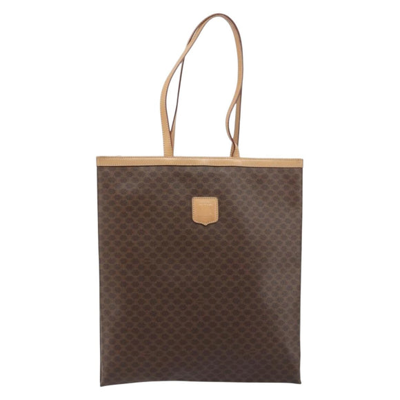CELINE Macadam Canvas Tote Bag PVC Leather Brown Gold Auth ep13444
