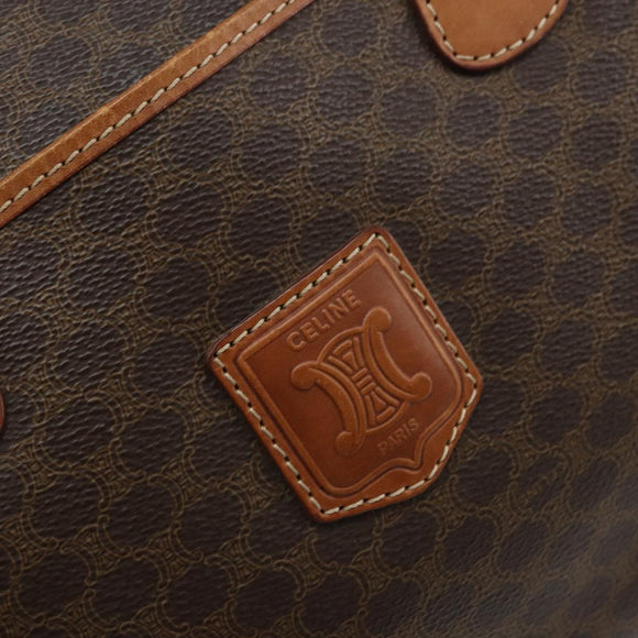CELINE Macadam Canvas Hand Bag PVC Leather Brown Gold Auth ep13448
