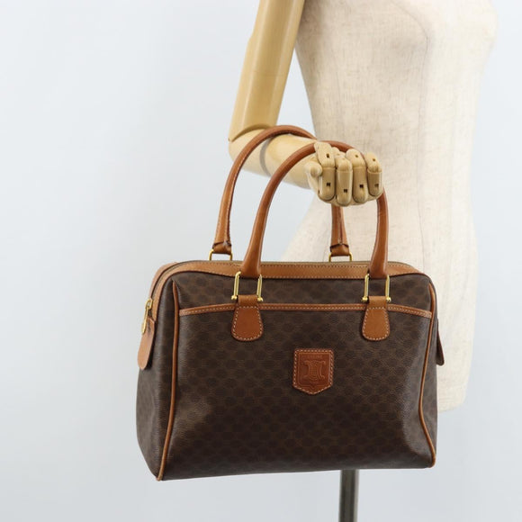 CELINE Macadam Canvas Hand Bag PVC Leather Brown Gold Auth ep13448