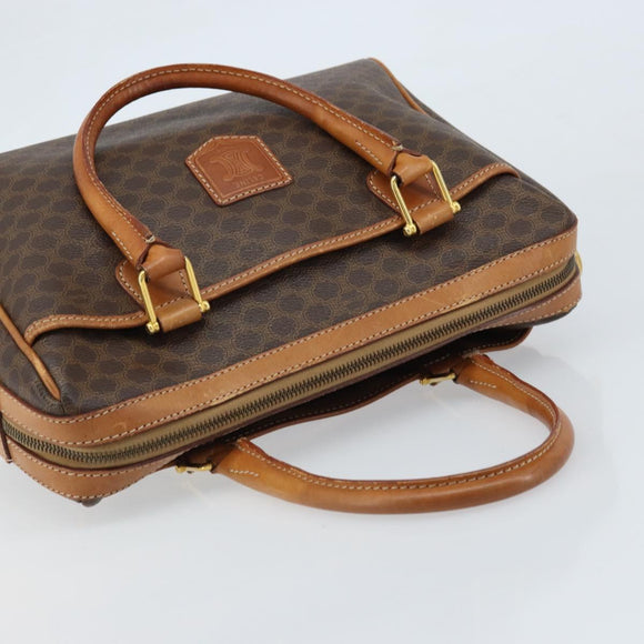 CELINE Macadam Canvas Hand Bag PVC Leather Brown Gold Auth ep13448