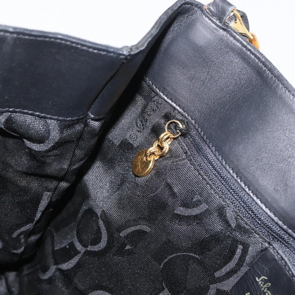 Salvatore Ferragamo Chain Vala Shoulder Bag Nylon Black Gold Auth ep13450