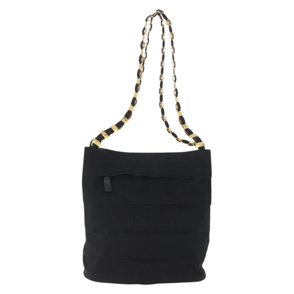Salvatore Ferragamo Chain Vala Shoulder Bag Nylon Black Gold Auth ep13450