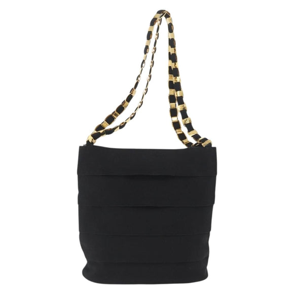 Salvatore Ferragamo Chain Vala Shoulder Bag Nylon Black Gold Auth ep13450
