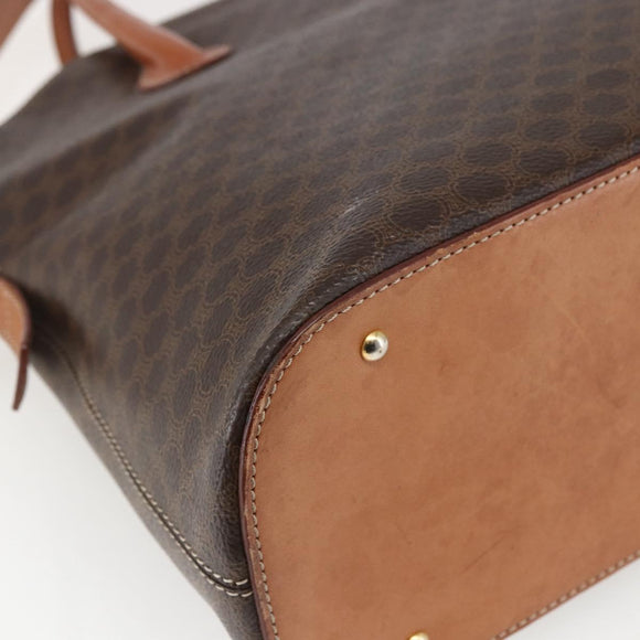 CELINE Macadam Canvas Hand Bag PVC Leather 2way Brown Gold Auth ep13453