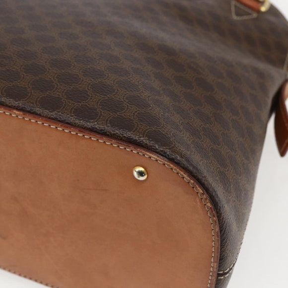 CELINE Macadam Canvas Hand Bag PVC Leather 2way Brown Gold Auth ep13453